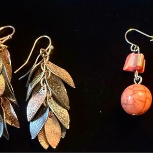 Silver and Coral Leaf Earrings